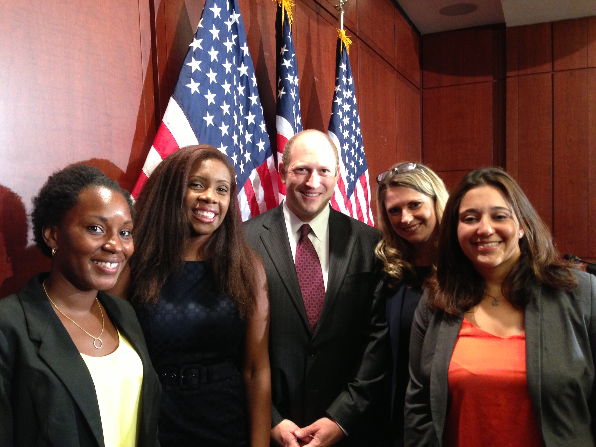 Tre'Shonda Sheffey, Wagatwe Wanjuki, Scott Berkowitz, Annie Clark, and Andrea Pino pose together at Capitol Hill press conference